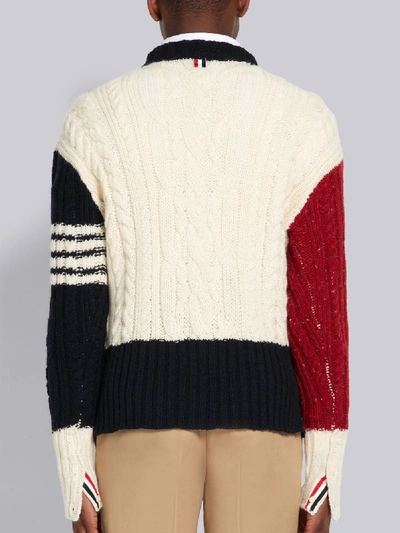 Shop Thom Browne 4-bar Aran Cable Mohair Pullover In White
