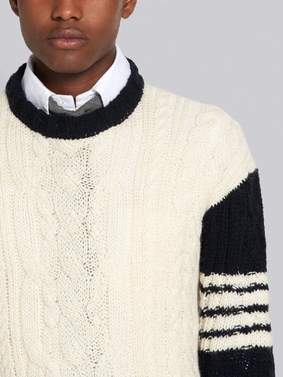 Shop Thom Browne 4-bar Aran Cable Mohair Pullover In White