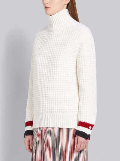 Shop Thom Browne Waffle Stitch Crewneck Pullover In White