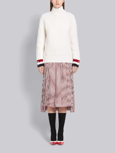 Shop Thom Browne Waffle Stitch Crewneck Pullover In White