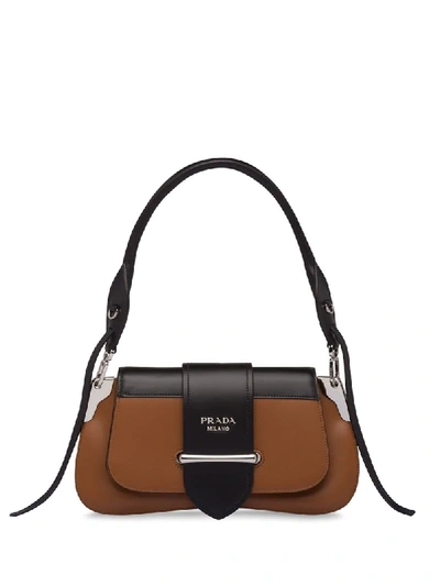 Shop Prada Sidonie Logo Shoulder Bag In F0r6p Cognac/black