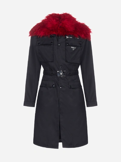 Shop Prada Feathers-collar Nylon Trench Coat