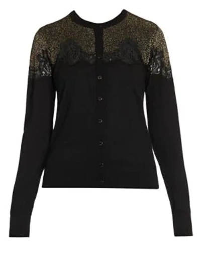 Shop Dolce & Gabbana Lace Inset Cardigan In Black