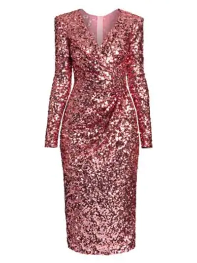 Shop Dolce & Gabbana V-neck Sequin Sheath Dress In Pink