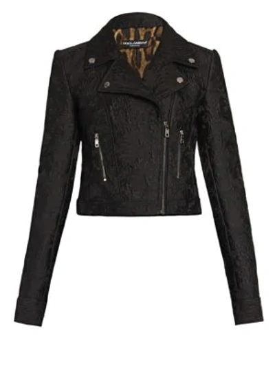 Shop Dolce & Gabbana Cropped Jacquard Moto Jacket In Black