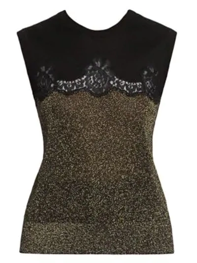 Shop Dolce & Gabbana Lace Inset Sleeveless Knit Top In Black