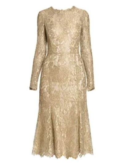 Shop Dolce & Gabbana Goldtone Lace Fit-&-flare Dress