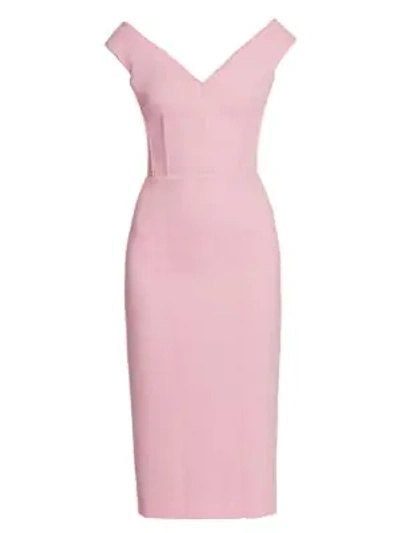 Shop Dolce & Gabbana Double Crepe V-neck Sheath Dress In Light Pink