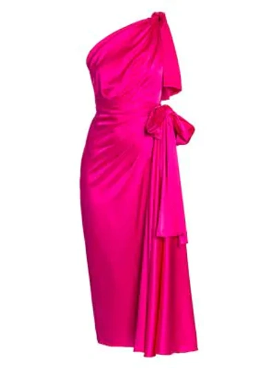 Shop Dolce & Gabbana Women's One-shoulder Stretch Satin Dress In Fuchsia