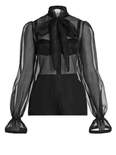 Shop Dolce & Gabbana Sheer Silk Organza Tieneck Blouse In Black