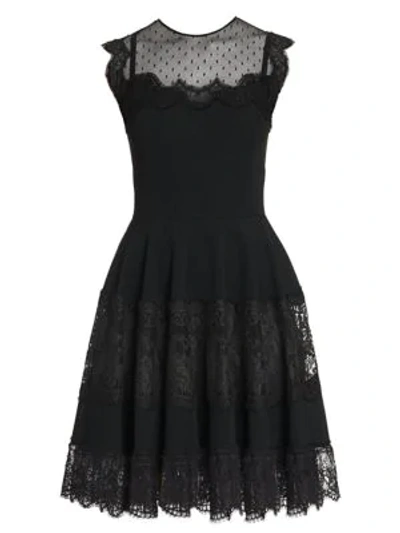 Shop Dolce & Gabbana Sleeveless Lace Flutter Mini Dress In Black