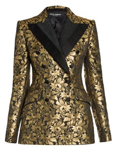 Shop Dolce & Gabbana Double Breasted Goldtone Jacquard Jacket In Gold Black
