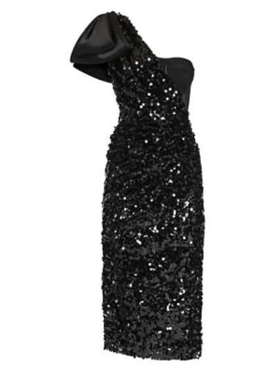 Shop Dolce & Gabbana One-shoulder Fitted Sequin Cocktail Dress In Black
