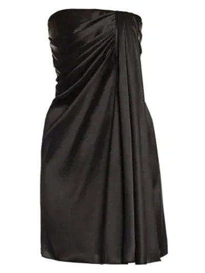 Shop Dolce & Gabbana Strapless Draped Stretch-satin Mini Dress In Black