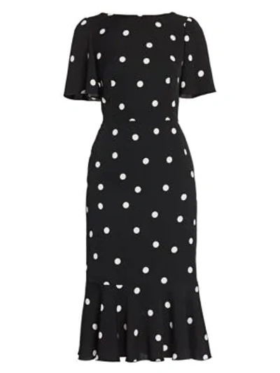 Shop Dolce & Gabbana Women's Charmeuse Flutter-hem Polka Dot Sheath Dress In Black