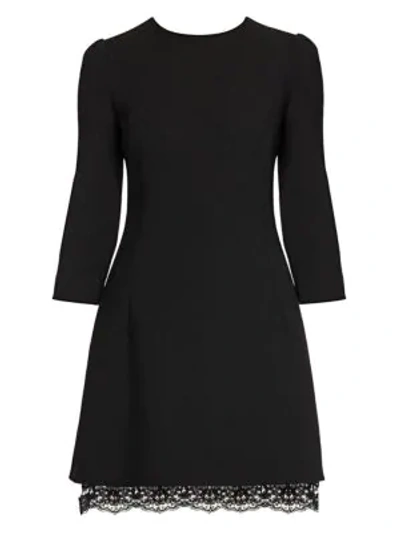 Shop Dolce & Gabbana Three-quarter Sleeve Double Crepe Mini Dress In Black