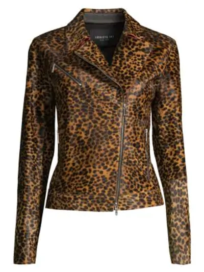 Shop Lafayette 148 Vernice Cheetah-print Calf-hair Jacket In Teak Multi