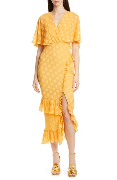 Shop Saloni Ruffle Hem Silk Blend Dress In Apricot