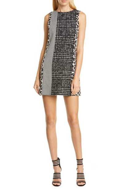 Shop Alice And Olivia Clyde Pattern Mix Wool Blend Shift Dress In Black/ White Combo