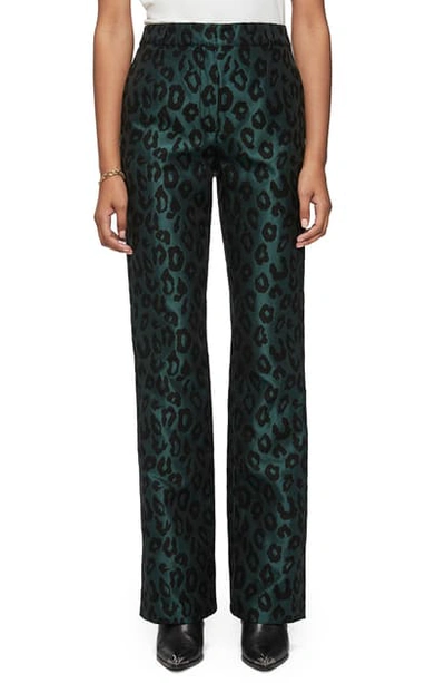 Shop Anine Bing Cindy Leopard Jacquard Satin Trousers In Emerald Leopard