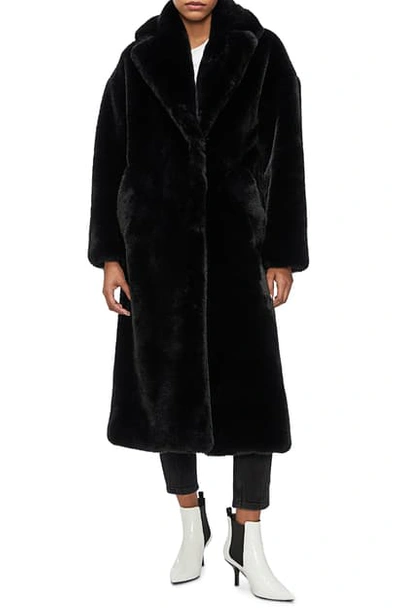 Shop Anine Bing Sasha Faux Fur Coat In Black
