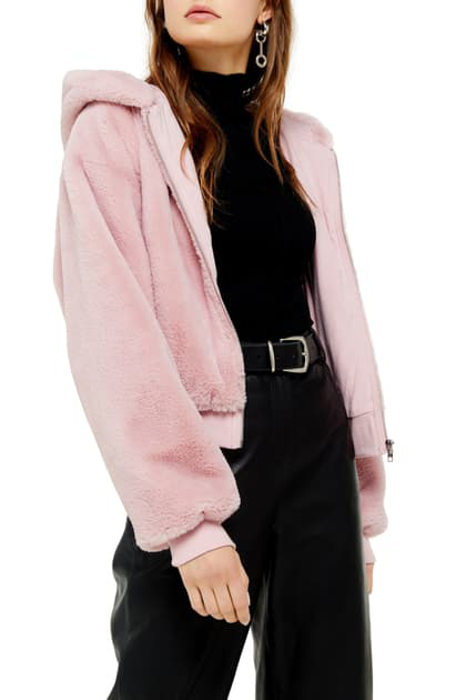 topshop hooded faux fur coat