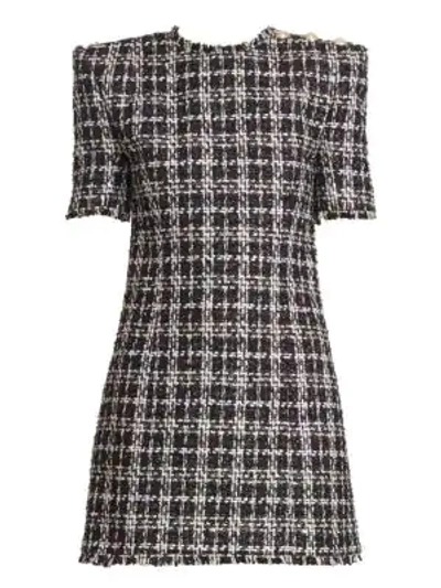 Shop Balmain Women's Tweed 3-button Mini Dress In Noir Blanc Argent