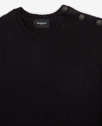 Shop The Kooples Round Neck Midnight Blue Wool Blend Sweater In Nav