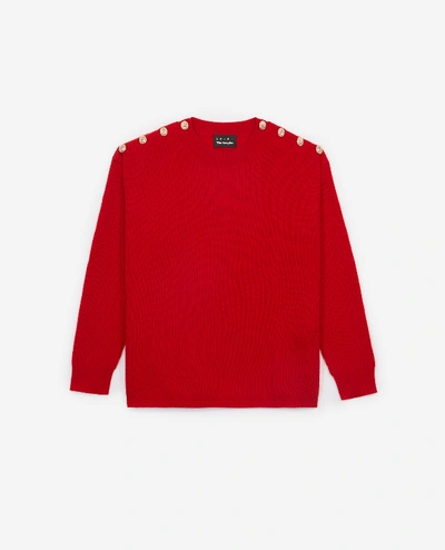 Shop The Kooples Red Long Sweater With Shoulder Buttons