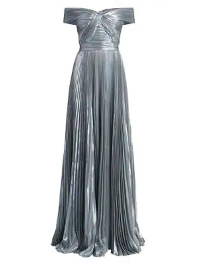 Shop Zuhair Murad Azdorado Off-the-shoulder Plissé Gown In Skyway