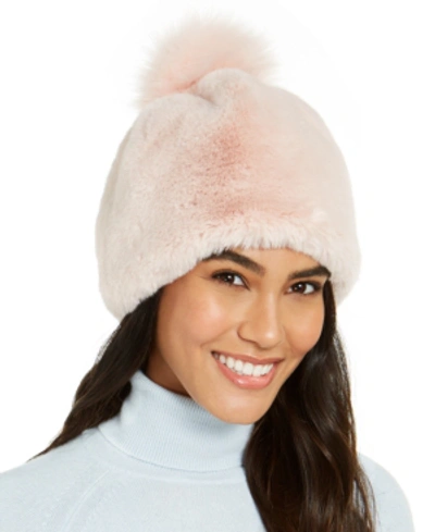 Shop Ugg Faux Fur Beanie With Pom In Pink Crystal