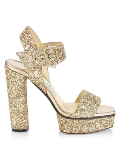 Shop Jimmy Choo Maie Glitter Platform Sandals In Gold