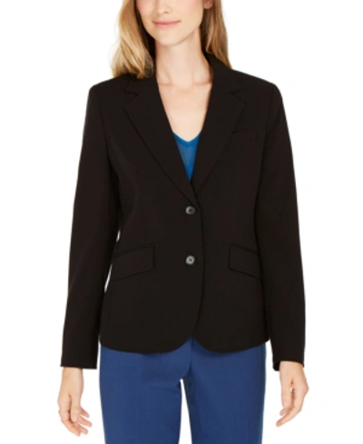 Shop Anne Klein Bi-stretch Two-button Blazer In Black