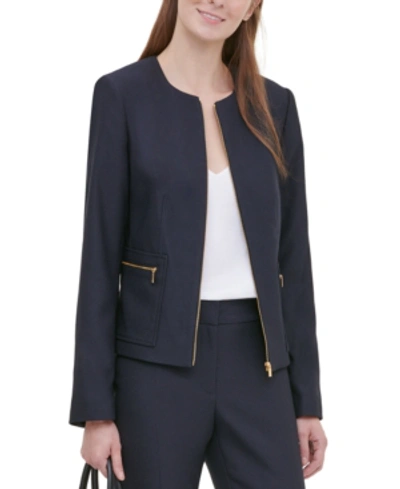 Shop Calvin Klein Petite Twill Zipper-front Jacket In Navy