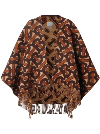 Shop Burberry Tb Monogram Wool Poncho In Brown