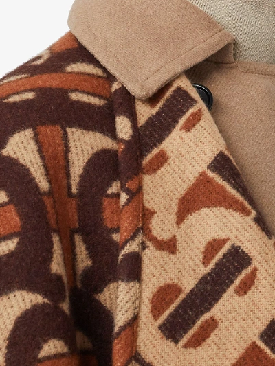 Shop Burberry Tb Monogram Wool Poncho In Brown
