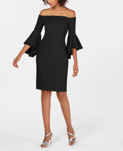 Shop Calvin Klein Petite Off-the-shoulder Sheath Dress In Black