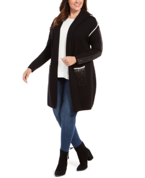 plus size black hooded cardigan