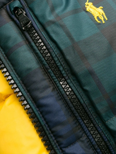 Shop Polo Ralph Lauren Tartan Print Puffer Jacket In Green