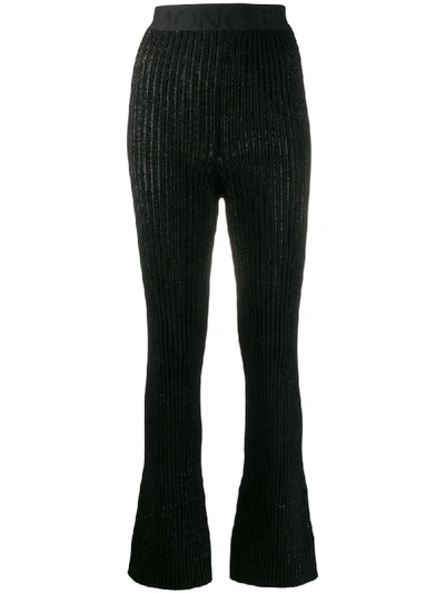 Shop Moncler Metallic Threading Knitted Trousers In Black