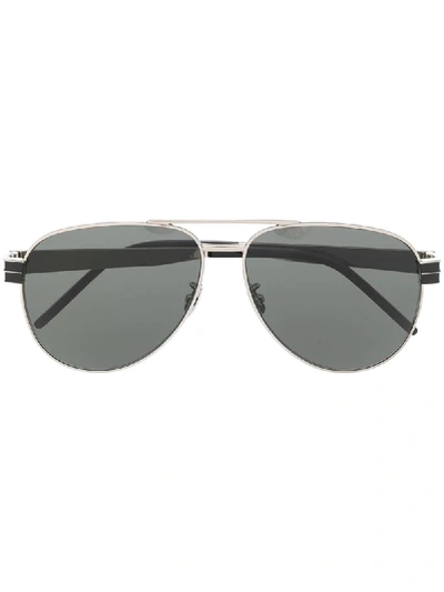 Shop Saint Laurent Slm53 Aviator-style Sunglasses In Silver