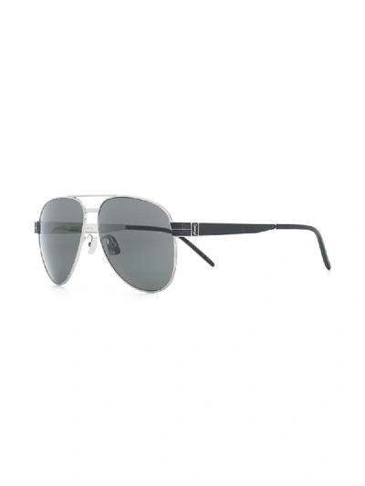 Shop Saint Laurent Slm53 Aviator-style Sunglasses In Silver