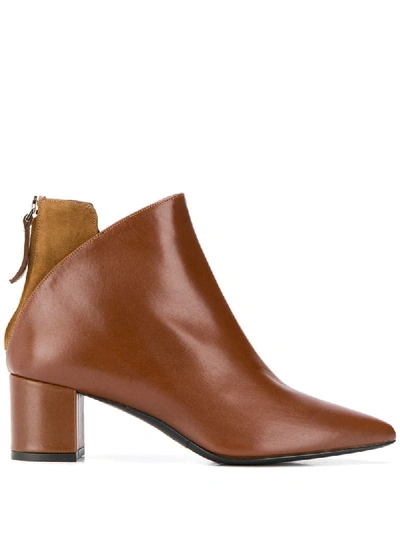 Shop Albano Contrasting Panel Ankle Boots In Brown