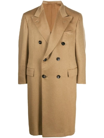 Shop Kiton Double Breasted Overcoat In Neutrals
