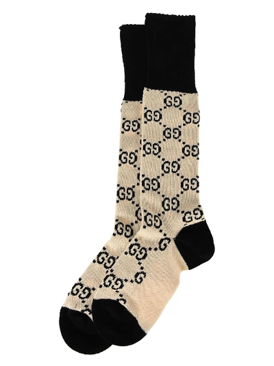 Shop Gucci Gg Pattern Cotton Blend Socks In Avorio Nero