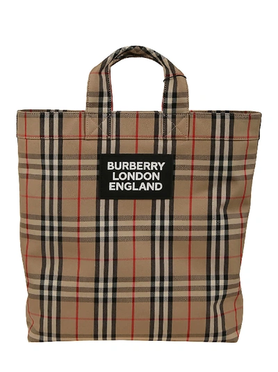 Shop Burberry Check Shoppers Bag In Archive Beige