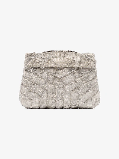 Saint Laurent Loulou Small Crystal Shoulder Bag in White