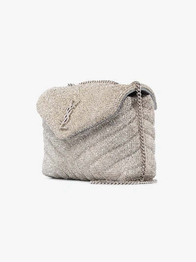 Saint Laurent Loulou Small Crystal Shoulder Bag in White