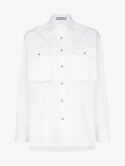 Shop Prada White Oversized Button-up Cotton Shirt