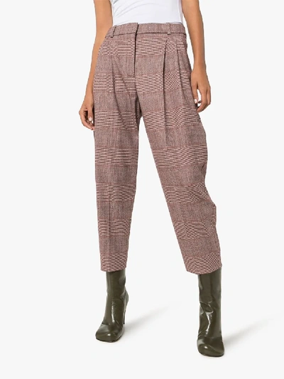 Shop Stella Mccartney Tapered Check Cropped Trousers In Red